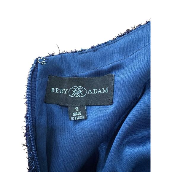 Betsy Adam Evening Gown Dress Navy Blue Lace Beaded Sequin Fit Flare Train Prom - Picture 8 of 8